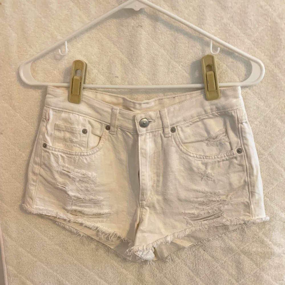 ivided Women's white cotton distressed jeans shorts 6